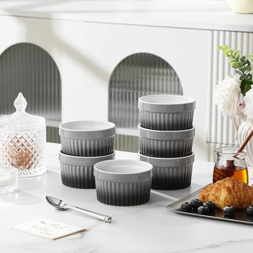 MALACASA 6 oz Ceramic Ramekins, Oven Safe Souffle Dishes, Set of 6, Grey - color: Grey, size: 6 Oz