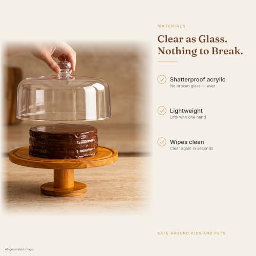 Royalty Art Acacia Wood Cake Stand with Lid, 12 In 3-in-1 Acrylic Dome