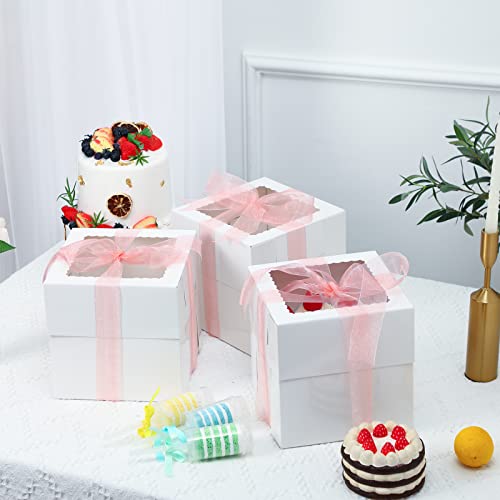 Moretoes 20pcs 8x8x8 Inches Cake Boxes with Window, White Bakery Boxes