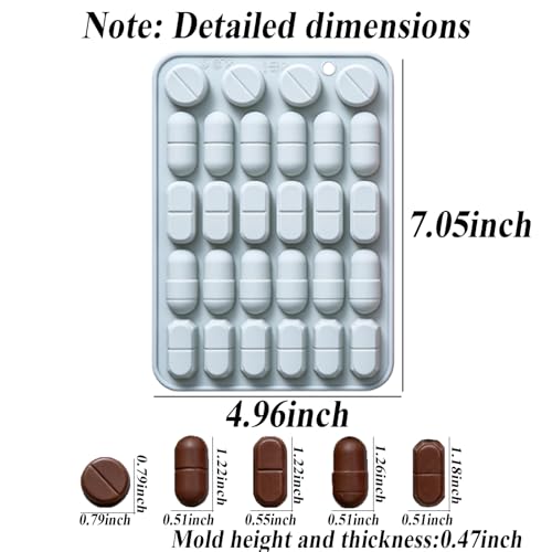 2 Pcs Silicone Molds for Pills, 28 Cavity Capsule Shaped Molds Trays for DIY Chocolate, Candy, Ice Cube, Gummy, Jello, Jelly, Cupcake Decorations, Candles, Soaps