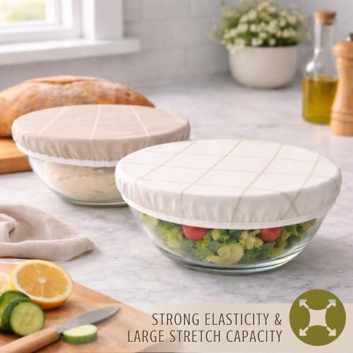 Nectar & Nest Reusable Bowl Covers for Bread Proofing, Sourdough Cover, 10" - color: White & Wheat Twill, size: Large
