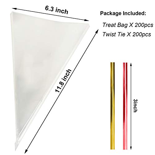 Cone Shaped Treat Bags 6.3x11.8 Inch 200Pcs - size: 6.3x11.8 Inch (Pack of 200)