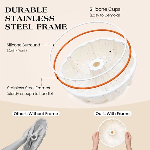 9.5 Inch Silicone Fluted Tube Cake Pan with Stainless Steel Frame - size: 9.5 inch