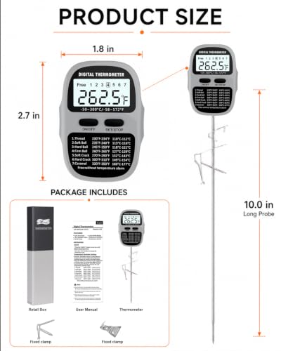 Candy Thermometer Digital Deep Fry Oil Thermometer with 7 Preset Modes - color: GREY