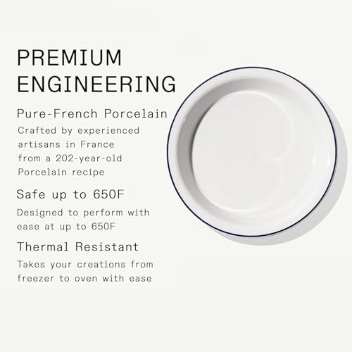 Made In Cookware - 9" Pie Dish - Navy Rim - Handcrafted Porcelain - Professional Bakeware - Crafted in France