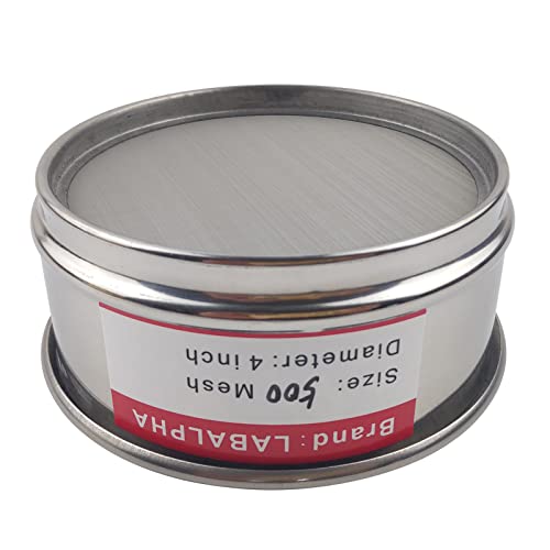 LABALPHA 500 Mesh Lab Sieves, Test Sieve #500 Mesh, 4'' Diameter, 304 Stainless Steel Wire Cloth (0.0308mm) - size: 500 mesh (0.0308mm)