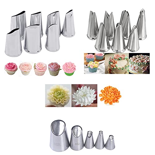 5+7+7 Pieces Rose Flower & Leaf Piping Tips Set Cake Decorating Tips Icing Piping Nozzles Set Cupcake Decorating Kit Cupcake Pastry Tool Stainless Steel
