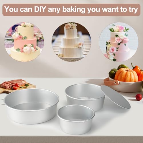 Round Cake Pan with Removable Bottom, Set of 3 (6 x 3 inch/8 x 3 inch/10 x 3 inch), Aluminum Baking Pans for Layer Cakes, Evenly Heating Tools for Home Kitchen, Tapered Side