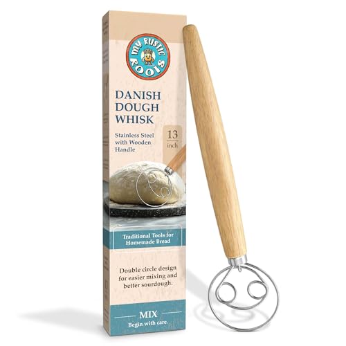 Danish Dough Whisk, 13-Inch Stainless Steel, Wooden Handle