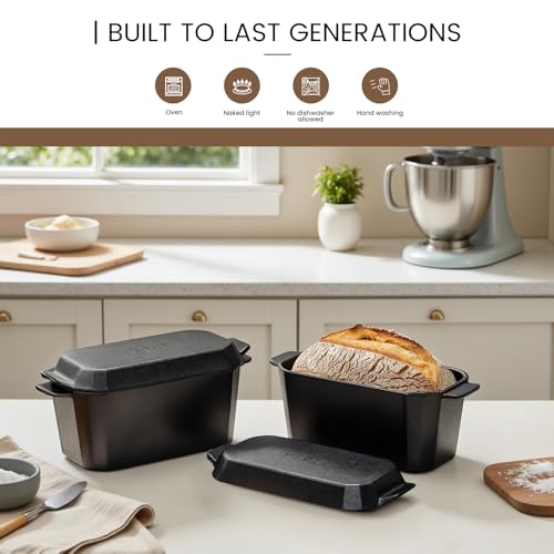 Cast Iron Bread Loaf Pan with Lid,Bread Baking Pan,Cast Iron Dutch Oven for Sourdough,10 x 5 Inch Pre-seasoned Even Heat Distribution Baking Pan for Homemade Bread - size: 10''x5.3''