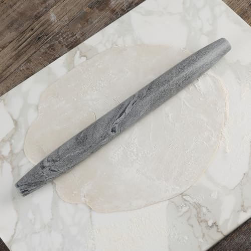 Koville African Natural Marble French Rolling Pin, 16inch Non-Stick Rolling Pin for Baking, Dough Roller for Pasta, Dumpling, Fondant, Pie, Bread, Pizza, Kitchen Baking Tools(Monte Grigio) - color: Shuttle Grey Marble 16 Inch