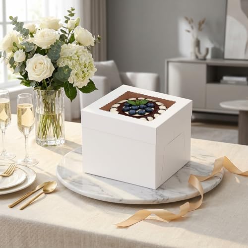 24 Pack Cake Boxes 12 Inch, White Bakery Boxes for Transport Bundt, Cajas Pasteles, Cookie, Pastries, Pie, Wedding, Birthday Tall Multi Layer Cake 12x12x8 in - size: 12x12x8"
