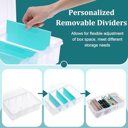BTSKY Clear Plastic Dividing Storage Box with 4 Compartments Sewing Box - size: 13.3x8.1x3.4 Inches-Clear
