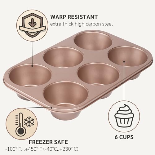 HAPPIELS 6 Cup Jumbo Muffin Pan Nonstick, PFOA & BPA Free - style: Jumbo Muffin Pan