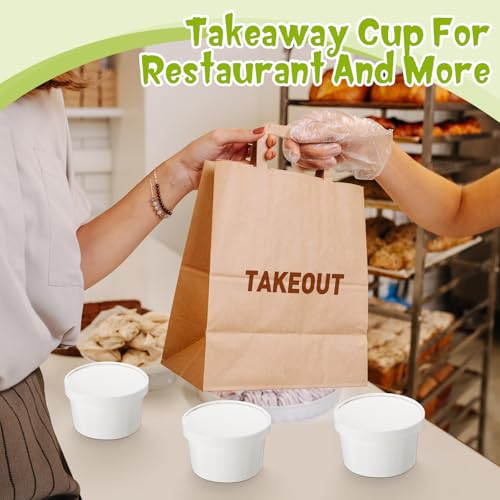 Fulmoon 6 oz 100 Pack Paper Containers with Lids Soup Bowl Cup, White - color: White, size: 6 oz