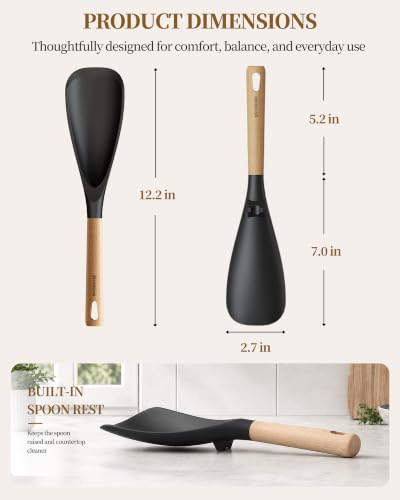 Astercook Cooking Spoon, 2 Pack, Nonstick Safe Silicone Spatula - color: Black
