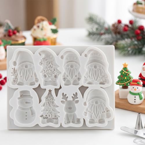 3D Christmas Gnome Fondant Mold Xmas Santa Claus Silicone Mold - color: Style G