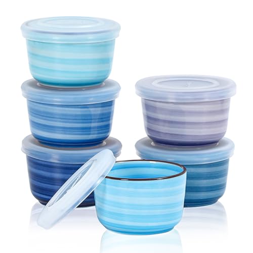 Selamica Ramekins with Lids 8 oz, Set of 6, Gradient Blue - color: Gradient Blue, size: 8 Oz