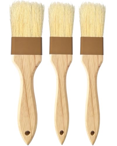 Pastry Basting Brush Natural Bristle - Food Grade Wooden Handle, Heat Resistant, Non-Shedding & Durable Kitchen Utensils for Cooking, Baking, Butter, BBQ, Oil Sauce & Egg Wash (1", 1.5", 3 Pack) - color: burlywood