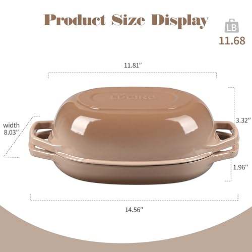 EDGING CASTING Enameled Cast Iron Oval Dutch Oven Pot with Lid, Dutch Oven for Sourdough Bread Baking, Bread Oven, Bread Dutch Oven, Oval Bread Pan, 5qt, Mocha - color: Mocha, size: 5 Quart