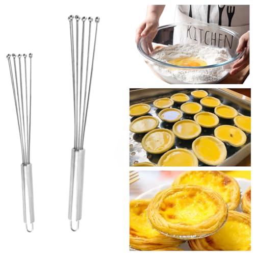 2 Pieces Stainless Steel Ball Whisk Wire Egg Whisk Set and 2 Hooks Kitchen Whisks for Cooking, Blending, Beating, Whisking, Stirring (12" and 10")