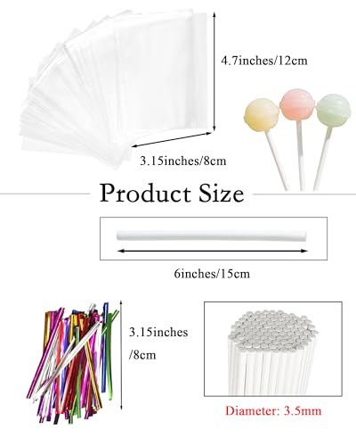 300Pcs Cake Pop Sticks and Wrappers, CHELIZIYA 6-inch 3.5mm Paper Sticks - color: Color Ties