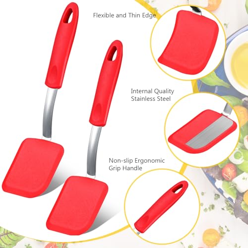 2Pcs Mini Silicone Cookie Brownie Spatula, Solid Flat, Red - color: Red, style: Solid Flat