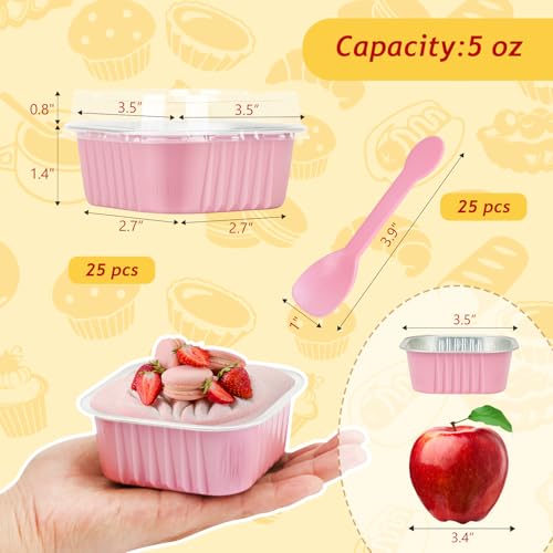 LNYZQUS 5oz Mini Cake Pans with Lids, Disposable Brownie Baking Tins - color: Pink, size: 25 Pack