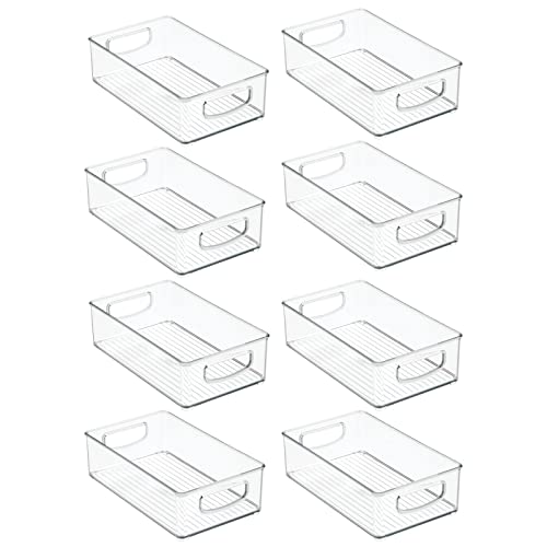 mDesign Small Plastic Kitchen Storage Container Bin with Handles - Organization in Pantry, Refrigerator or Freezer - Food Organizer for Fruit, Yogurt, Squeeze Pouches, Ligne Collection, 8 Pack, Clear - size: 10 x 6 x 3