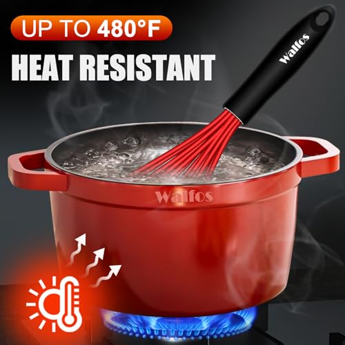 Walfos Whisk, Silicone Whisk Heat Resistant (480°F) Kitchen Whisks Set of 4- Professional Whisks For Cooking Non Scratch, Balloon Egg Whisk Perfect for Frothing, Blending, Beating - color: 4pcs Colorful;5+7+9+11in