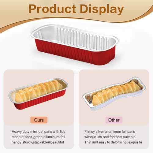 Mini Cake Pans with Lids and Spoons 200 Pack, Mini Loaf Pans with lids 6.8oz, Small Disposable Aluminum Foil Loaf Pans, Rectangular Baking Container for Party, Picnics and Housewarming (Red) - color: Red