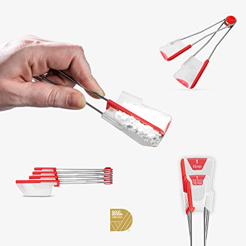 Dreamfarm Levoons Self-Levelling Measuring Spoon Set, Measures 1/4 Teaspoon up to 1 Tablespoon - Pack of 4, Red