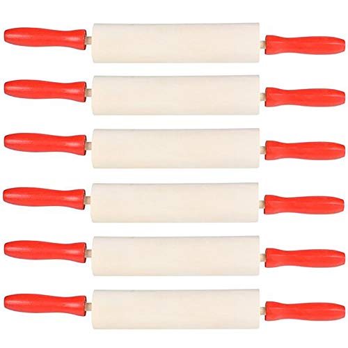 The Dreidel Company Mini Rolling 7.5 Inch 6-Pack Rolling Pin for Play Dough - Wood Kids Rolling Pin For Little Bakers, With Red Handles Arts and Crafts Clay Roller, 7.5" (Pack of 6) - size: 6-Pack