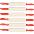 The Dreidel Company Mini Rolling 7.5 Inch 6-Pack Rolling Pin for Play Dough - Wood Kids Rolling Pin For Little Bakers, With Red Handles Arts and Crafts Clay Roller, 7.5" (Pack of 6) - size: 6-Pack
