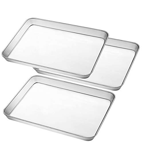 Stainless Steel Baking Pan, Large Cookie Sheet Set for Toaster Oven Tray Pans by Umite Chef, Superior Mirror Finish, Easy Clean, Dishwasher Safe, 12 x 10 x 1 inch, 3 Piece/set - size: 12 * 10 * 1 inch