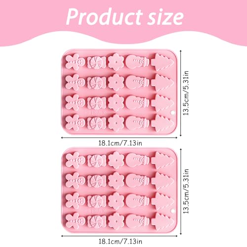 Christmas Silicone Candy Molds, Holiday Shapes with Snowman, Tree, Gingerbread Man, 2-Pack, Pink - color: QY297