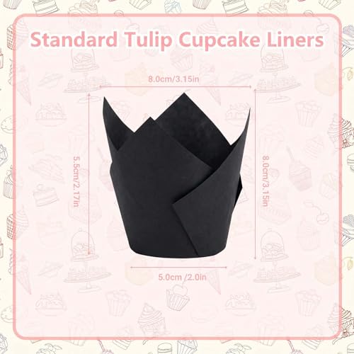 200 Pcs Black Tulip Cupcake Liners for Baking, Standard Size - color: Black