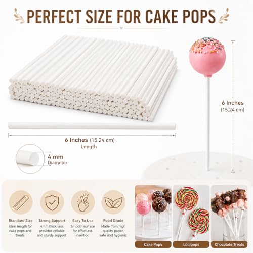 Lollipop Sticks 100 Pcs Cake Pop Sticks 6-inch Cake Candy Chocolate Making Sticks Decoration Supplies for Party, Chocolates Making Tools