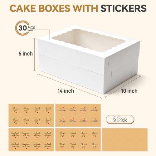 30pcs 14x10x6in Rectangular Quarter Sheet Cake Boxes with Window - size: 14x10x6inch