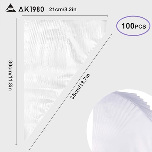 Piping Bags 100 Pcs 14" Disposable Pastry Bags, Heavy-Duty Anti-Burst Icing Bags for Cake Decorating, Cupcakes, Cookies, Macarons, Chocolate. Works with Wilton Tips & Couplers, Leak-Proof PE Material
