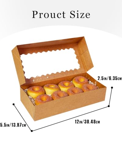 qiqee Auto-pop up 12x5.5x2.5 Inch Brown Cookie Box with Window 30Pcs Pastry Macaron Bakery Box for Packaging - color: 12x5.5x2.5, 30Pcs, Brown