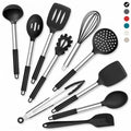 Onader Silicone Kitchen Utensils Set of 10, Cooking Utensils with Holder and Heat Resistant Stainless Steel Handle for Nonstick Cookware - Black - color: Black