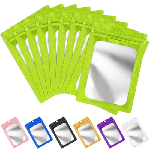 FUNFERY 100 Pack Mylar Resealable Bags, Green Foil Packaging Bags - color: Green, size: 3 x 4.7 inch