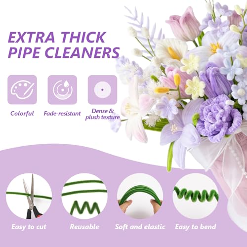 Cwczhi 3600 PCS Pipe Cleaner Flower Kit, 52 Colors Pipe Cleaners Craft - color: 52 color
