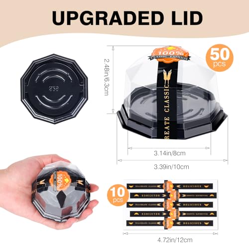 50Pack Plastic Mini Bundt Cake Containers with Lids, 50 Stickers