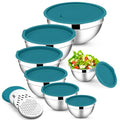 E-far Stainless Steel Mixing Bowls, 7PCS Mixing Bowls with Airtight Lids - color: Blue, size: 7 Regular Sizes