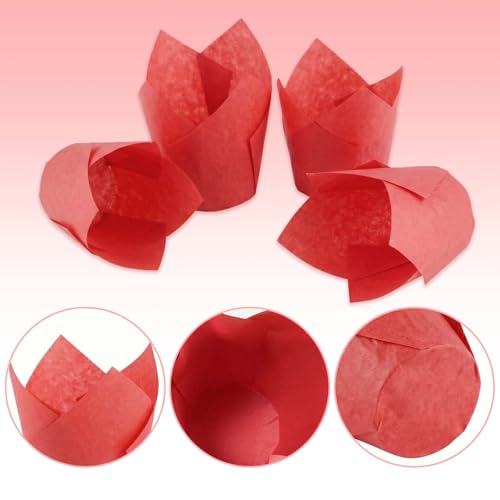 200 Pcs Red Tulip Cupcake Liners for Baking, Standard Size - color: Red