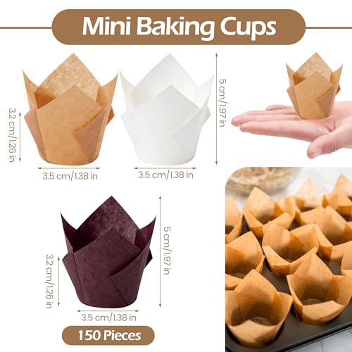 Ruisita 150 Pcs Mini Cupcake Liners Muffin Liners Baking Cups - color: Brown, Natural, White