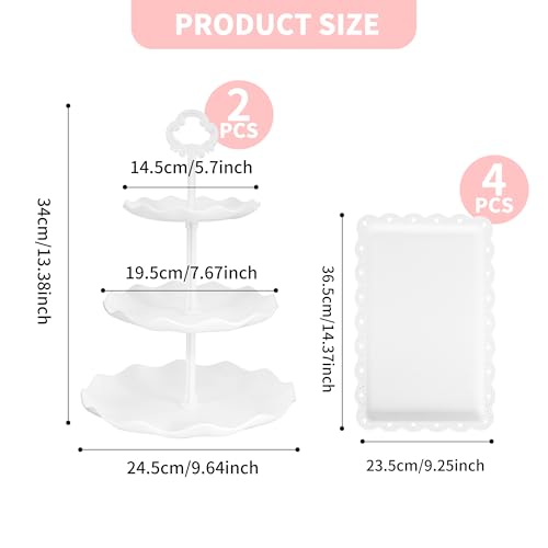 6 Pcs Cupcake Stand White Dessert Table Display Set 2 Pcs 3 Tier Plastic Cake Stand Holder 4 Pcs Dessert Serving Tray Cookie Platter Rack Tower for Tea Party Wedding Baby Shower