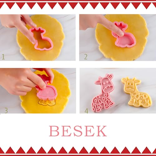 BESEK Animal Cookie Cutters for Kids: Safari Zoo Animals 8 PCS Cookie Cutters Set with Lion, Giraffe, Hippo, Elephant, Crocodile, Zebra, Tiger, Monkey etc. (Gift Box) - color: Animal